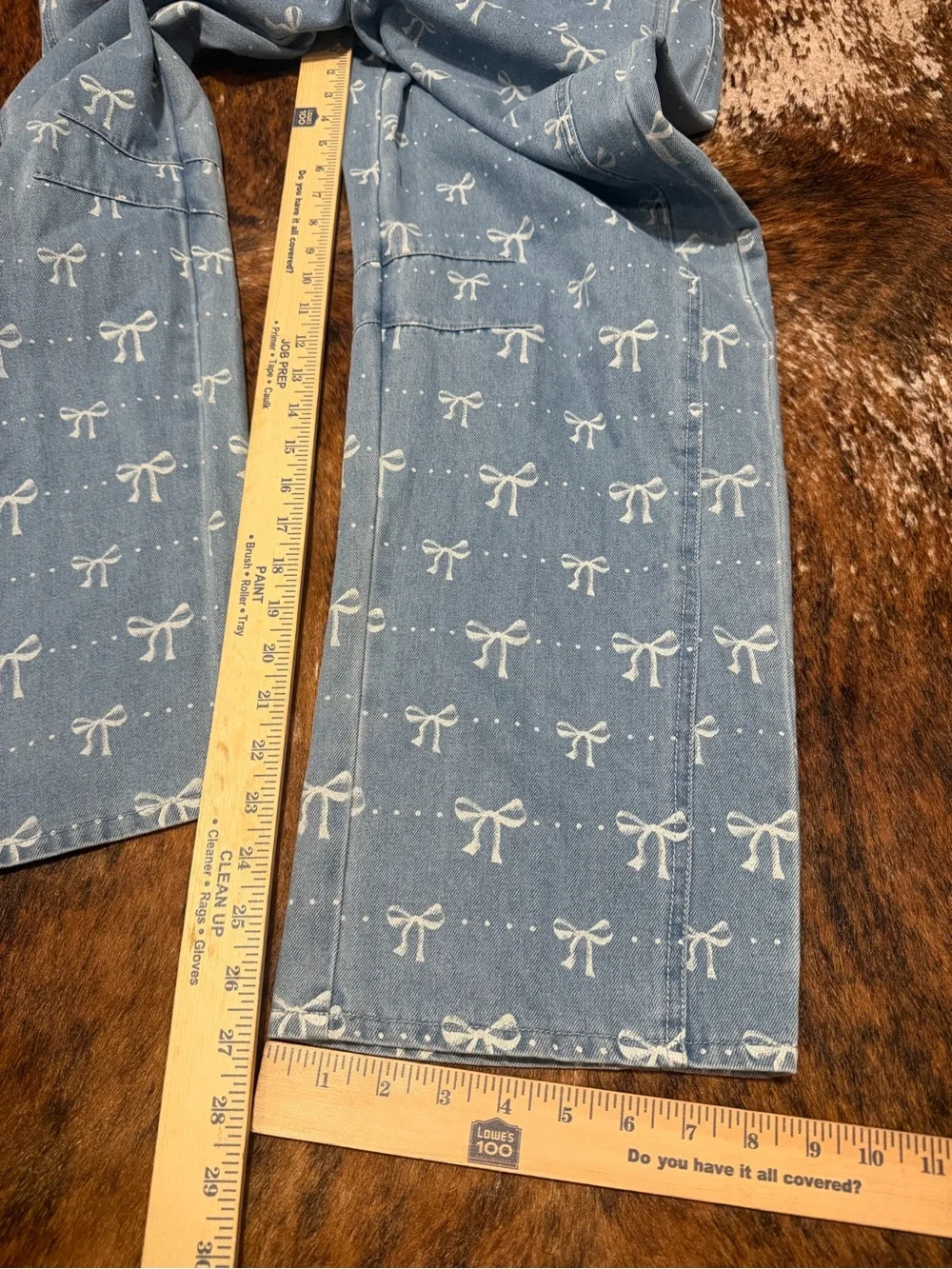 Entro Bow Print Denim Vest and Barrel Pants Set Womens Size L Coquette Monochrom
